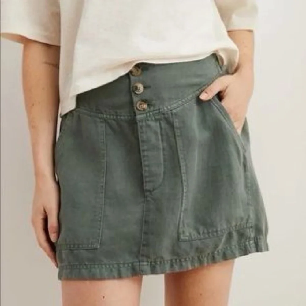 Aerie Washed Olive Green Linen & Lyocell Button Front Mini Skirt Sz S - Picture 13 of 13